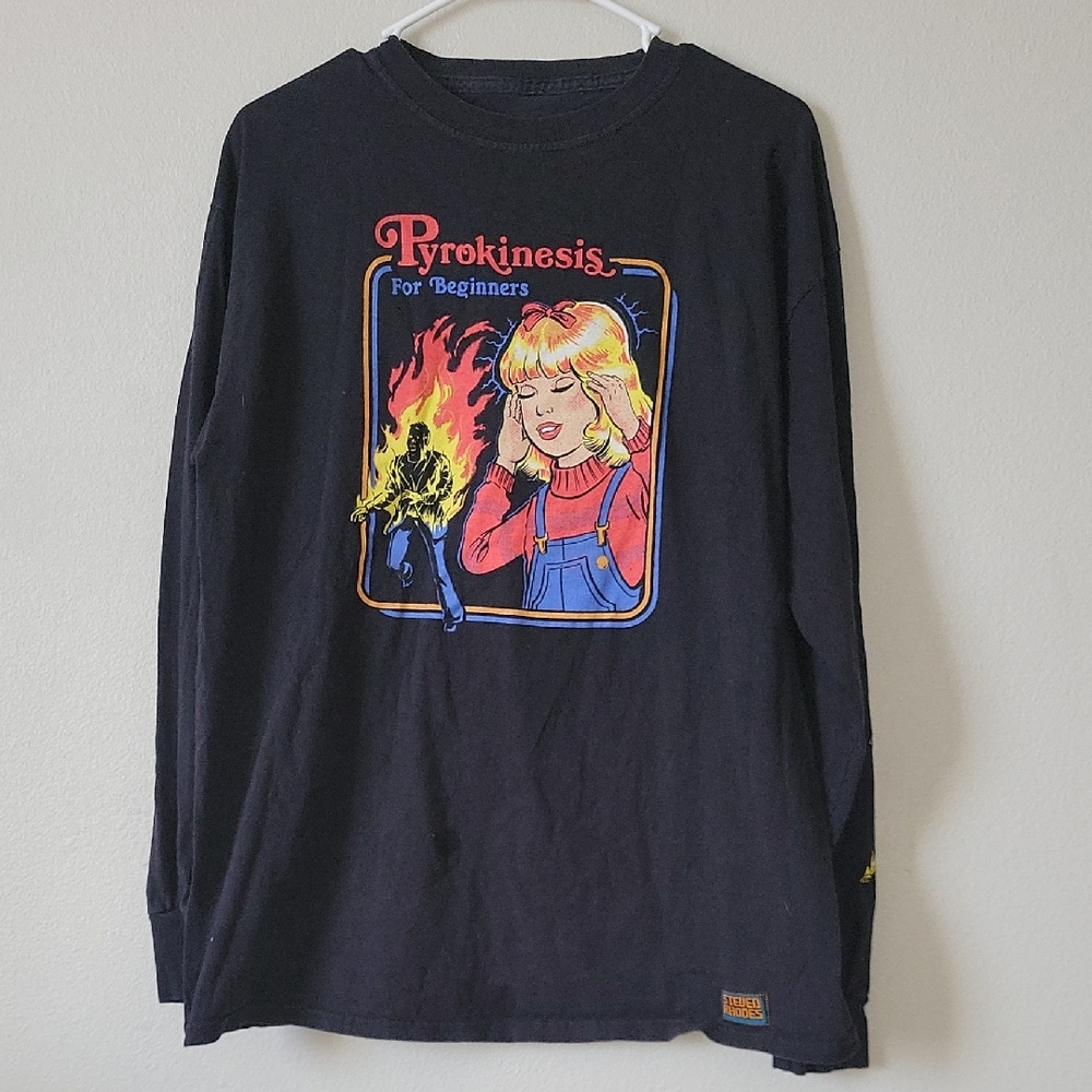 Steven Rhodes Pyrokinesis For Beginners Black Graphic Long Sleeve Shirt